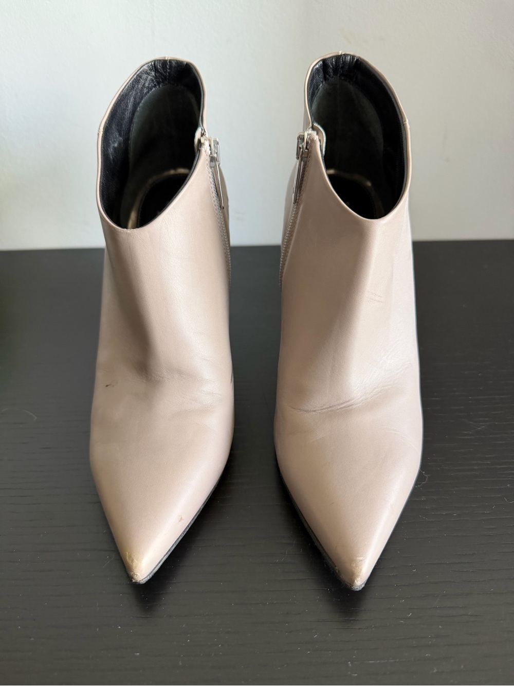 Pointed Toe Taupe Ankle Booties with Side Zip